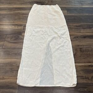 TROIS The Label Skirt Womens S/M Cream Strapless Smocked Bodice Maxi Slit